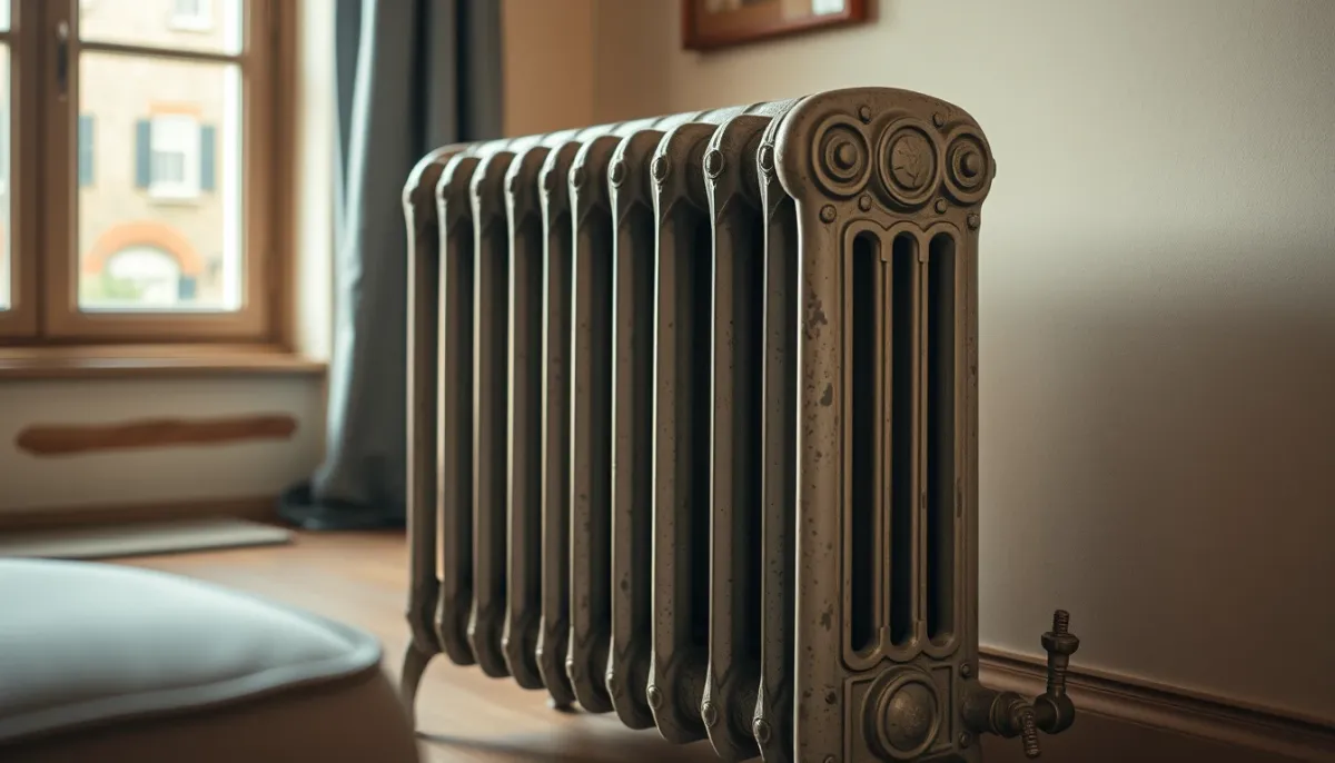 Radiateur en fonte ancien dans un salon lumineux