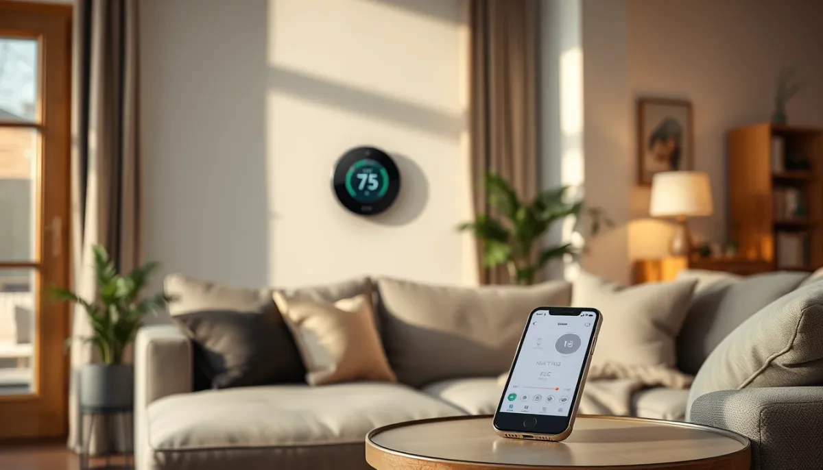 Intérieur confortable avec thermostat connecté et pilotage d'une pompe à chaleur