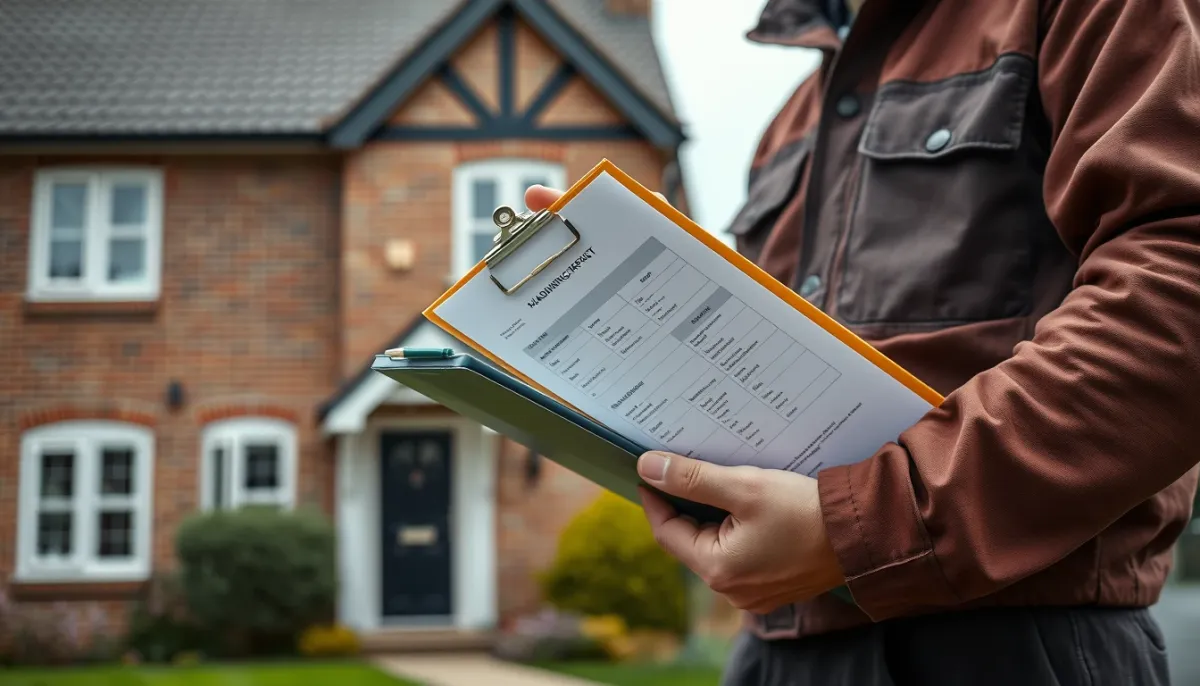 Technicien réalisant un diagnostic thermique devant une maison ancienne