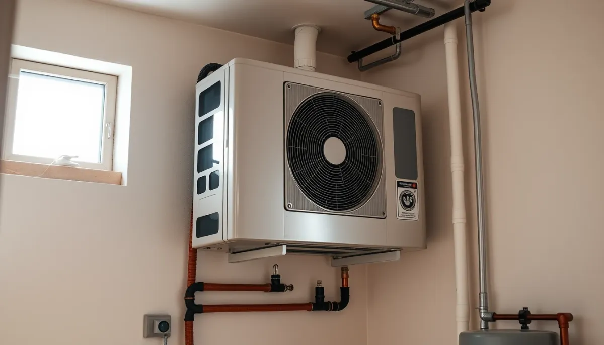 Pompe à chaleur air-eau de 12 kW installée dans une buanderie