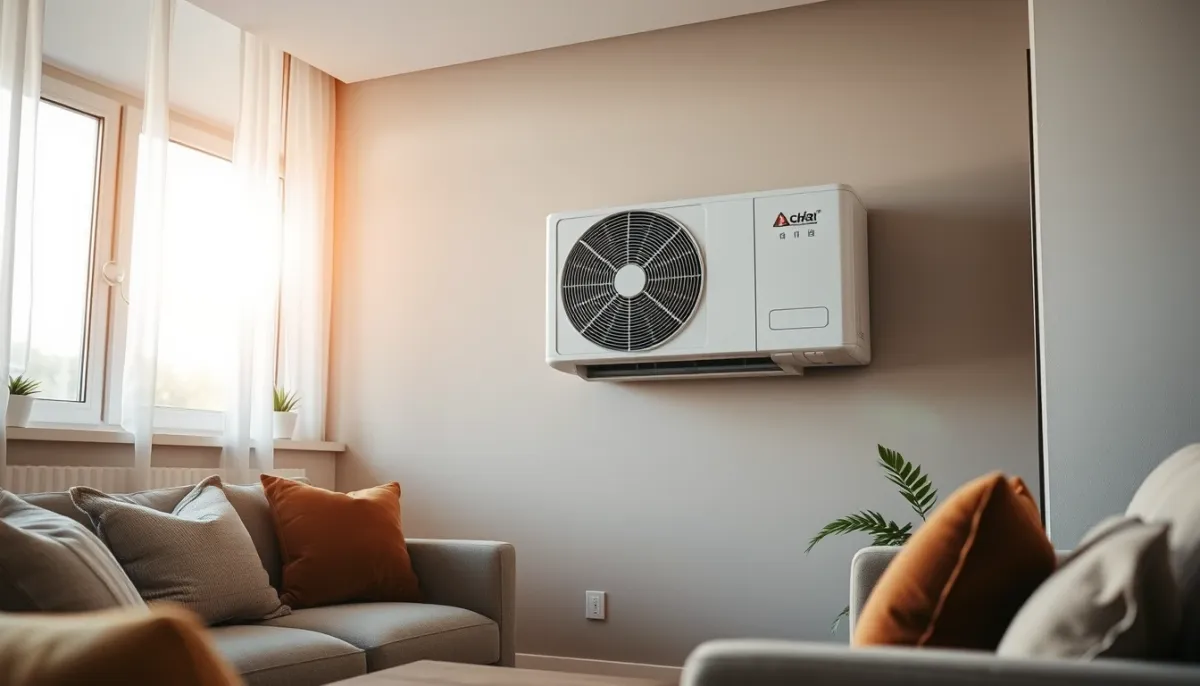 Unité intérieure d'une PAC air/air dans un salon