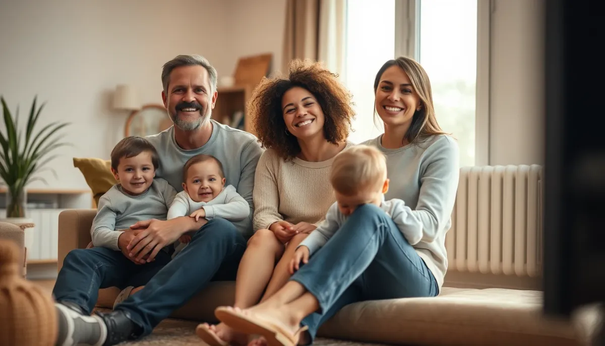 Famille profitant d'un intérieur chauffé par une PAC
