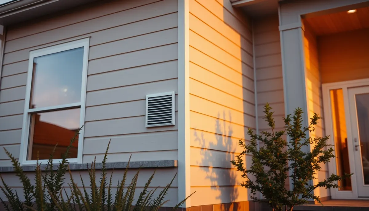 Maison individuelle moderne avec une sortie de ventilation de chaudière sur la façade
