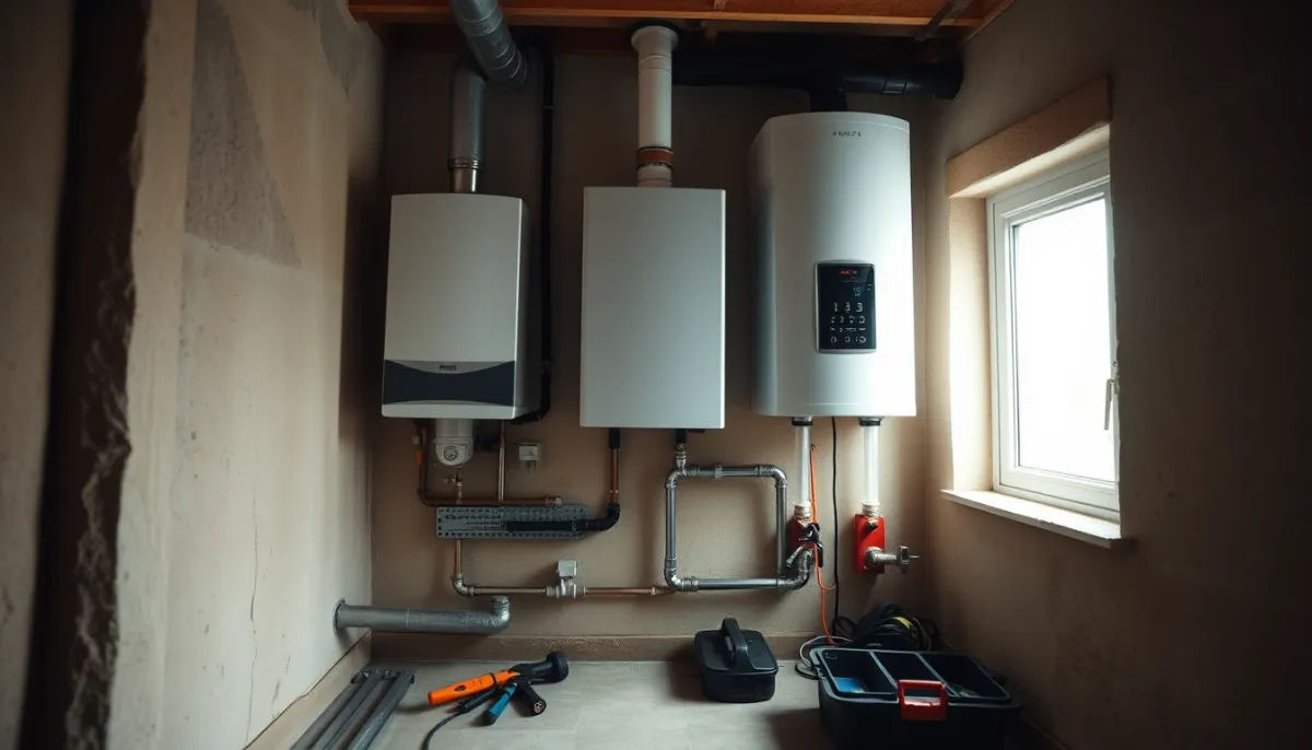 Installation d'une chaudière Frisquet Hydroconfort avec ballon intégré dans une chaufferie